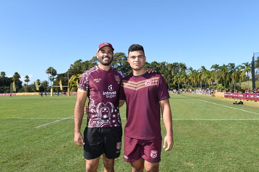 Greg Inglis as Queensland Maroons captain and David Fifita as Queensland Under 18 captain in 2018. Photo: QRL Media