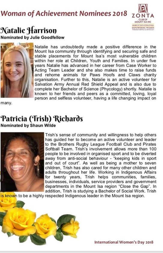 Patricia Richards has been nominated for a Zonta Women of Achievement 2018 award.