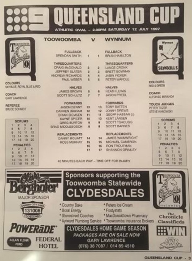 The program from Steve Kanowski's first game officiating at state level. 