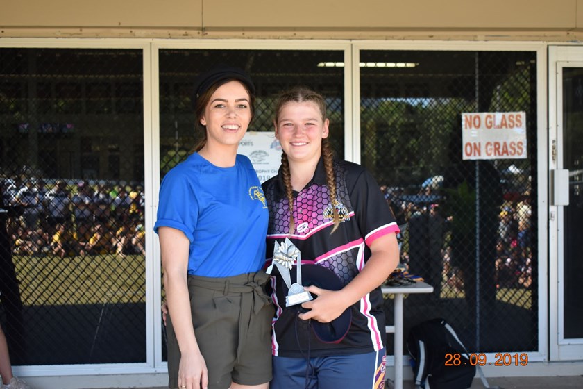 Girls Player of the Carnival Grace Kennedy from Edmonton Storm with Georganna Tassell.