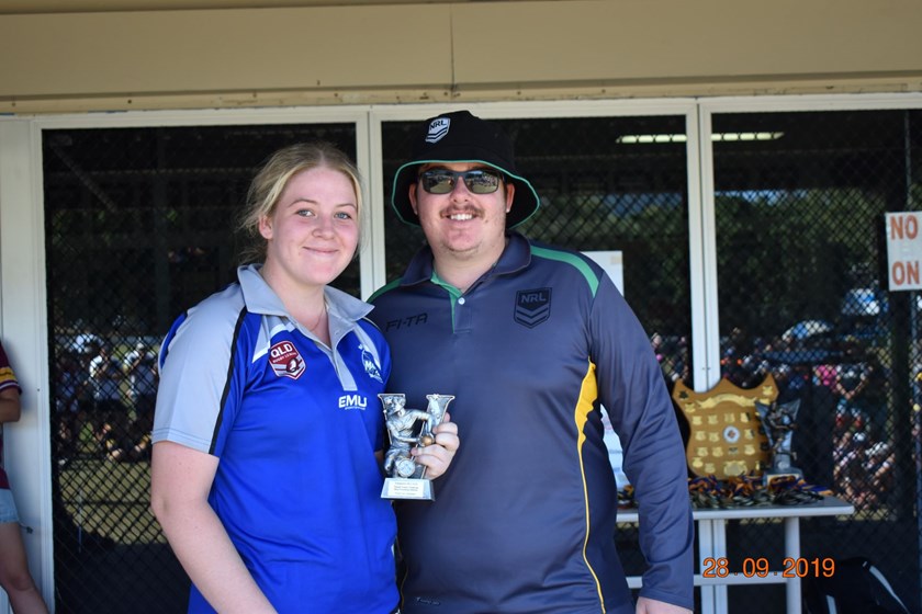Most Promising Referee of the Carnival Angela Lemon from Cairns with Jaymi Evans.