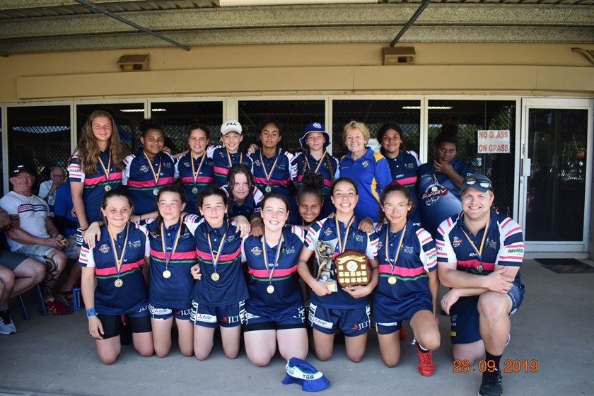Sandy Tassell presented Townsville Brothers team who were the girls champions with the Sandy Tassell Trophy.