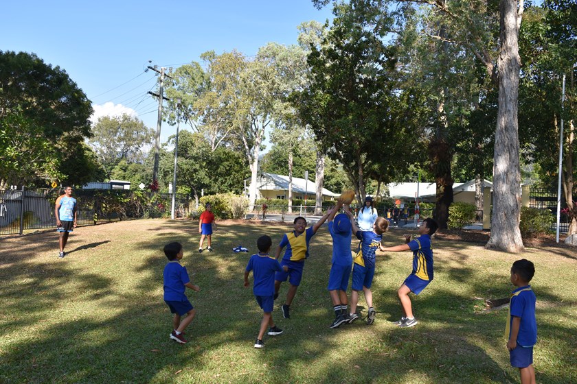 Northern Pride players joined in with White Rock State School students for footy games during the school's NAIDOC Week celebrations. 