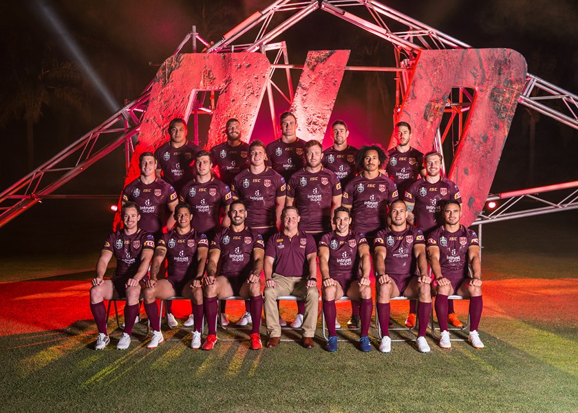 The 2018 Queensland Maroons team, prior to Game I. Photo: QRL Media