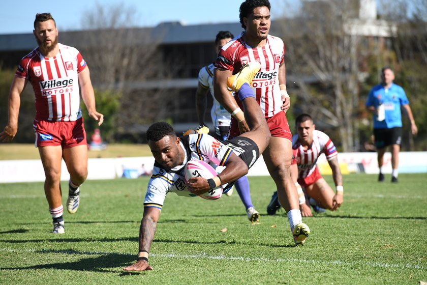 Ezra Mam goes in to score one of his two tries. Photo: Vanessa Hafner / QRL
