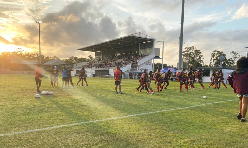 PNG Hunters warm up before their trial match against the Central Queensland Capras. Photo: PNG Hunters Media