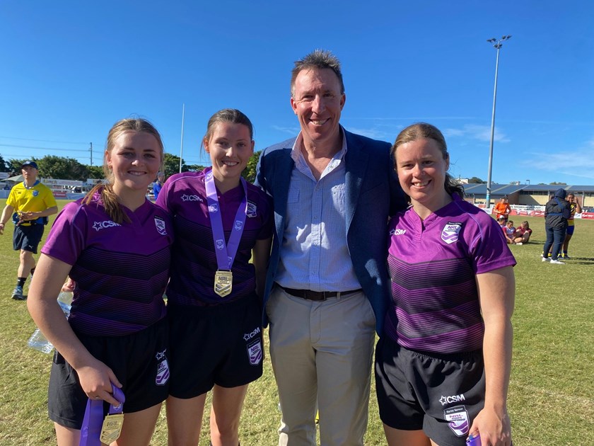 The National Women's Championship final match official team with NRL general manager of elite officiating, Jared Maxwell.