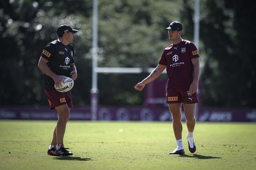 Ponga and Slater at Queensland Maroons training. Photo: Erick Lucero/QRL