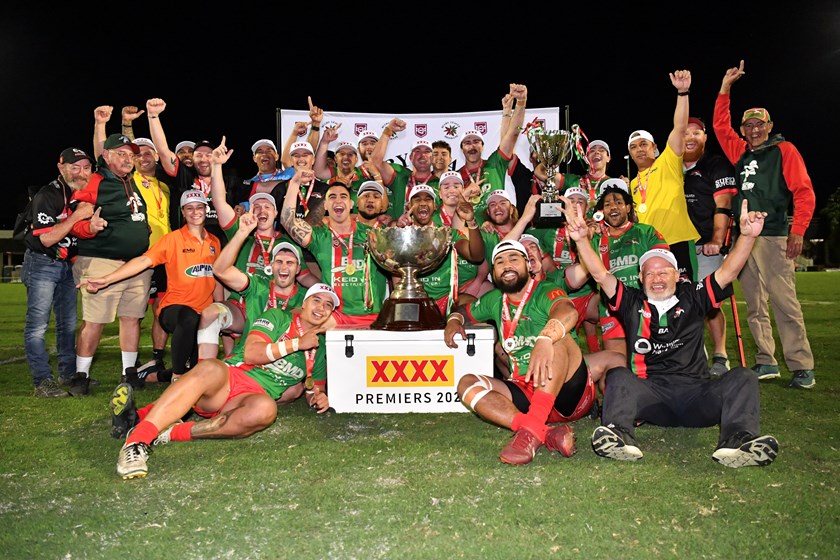 Wynnum Manly Juniors celebrating the grand final win. Photo: Vanessa Hafner/Rugby League Brisbane
