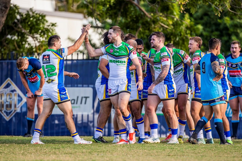 Ty Carucci celebrating his try. Photo: Alix Sweeney/QRL