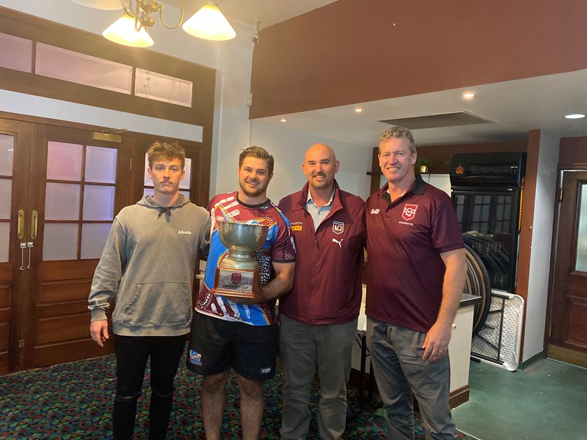 UQ captains Keegan Parker and Dom Heidke with Scott Dunshea (QRL) and Trad McLean (URLQ).