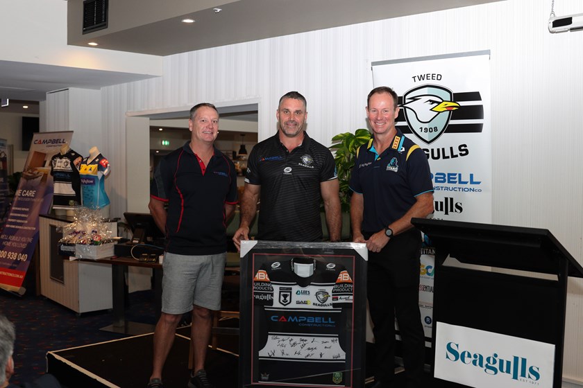 Ben Campbell, Ben Woolf and Justin Holbrook at the Tweed Seagulls season launch. Photo: Dylan Parker Photography