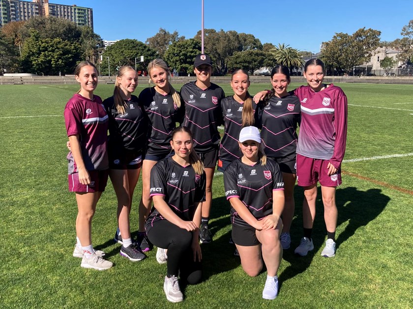 QRL officials participated in the Women in League Round officiating session at Redfern Oval, Sydney. Back (L-R): Izzy Davidson, Savannah Clulow, Lily Sumner, Summa Pont, Madison Fields, Amelia Ac, Tori Wilkie. Front (L-R): Paris Bosse and Alyssa Donaldson.