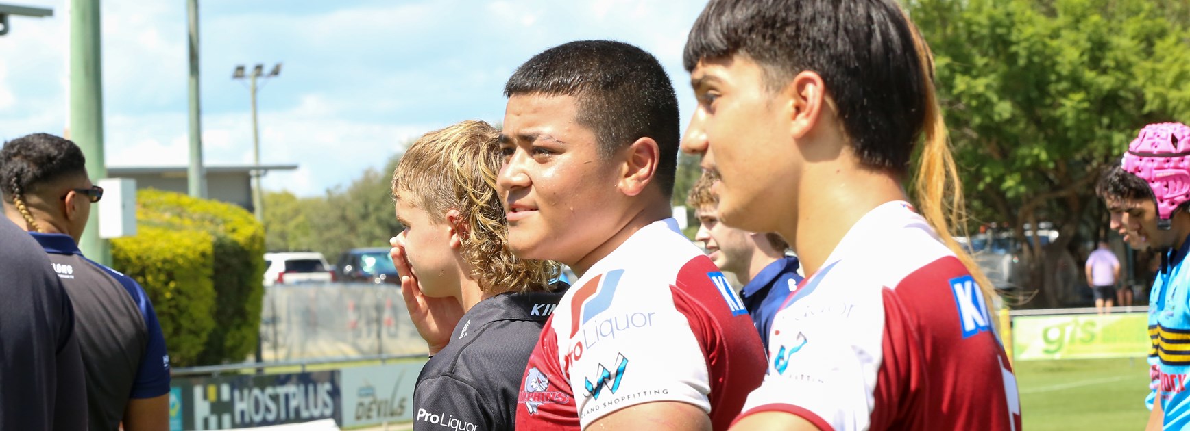 Taufa Taulani (centre) with teammates after Redcliffe's Round 5 win over Norths. Photo: Rikki-Lee Arnold/QRL