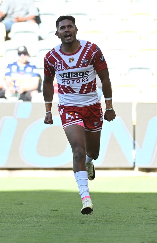 Baira celebrates a try. Photo: NRL Imagery