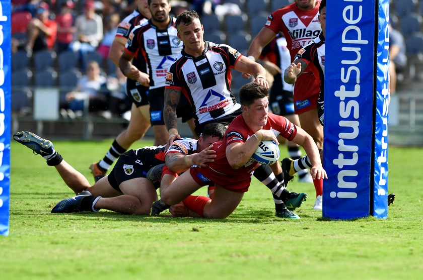 Cory Paix goes over for a try against Tweed. Photo: QRL Media / Vanessa Hafner