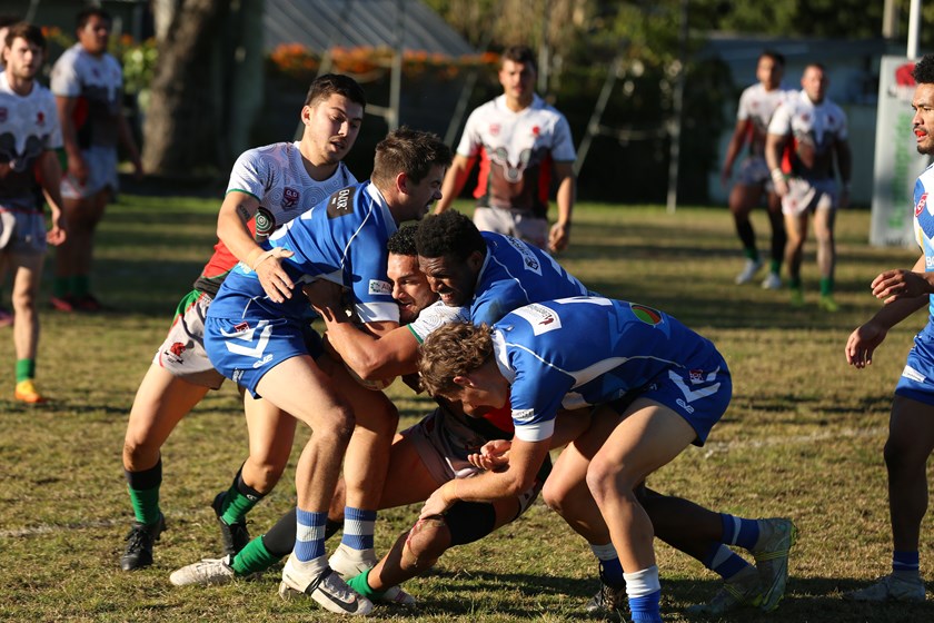 Bulimba laid on some big tackles against Beenleigh last week, but overall their defence will need to be better against Valleys. Photo: Jacob Grams/QRL