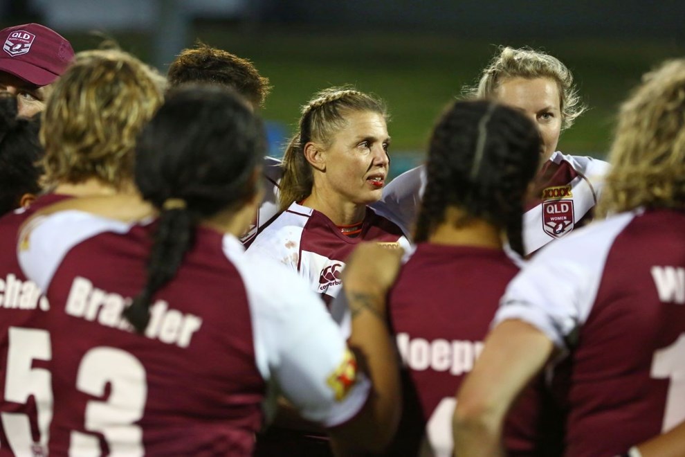Skipper Karyn Murphy addresses her team after their win. You can still watch a replay of the live stream via: http://www.qrl.com.au/interactive/live-stream.html. Photo: John Bonanno Rugby League Review