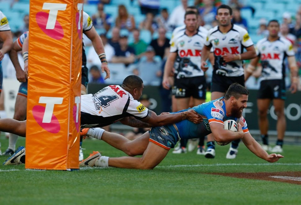 Tyrone McCarthy try! - NRL State Championship - Penrith Panthers V Northern Pride at ANZ Stadium, Sydney. 3.55pm Sunday October 5, 2014. PHOTO: Dave Tease - SMP IMAGES