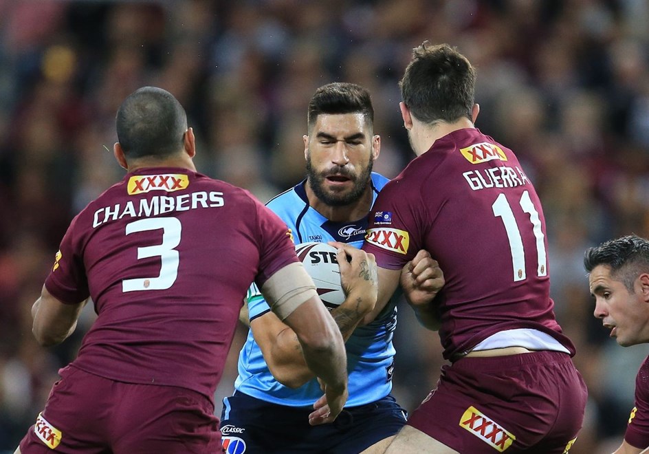 JAMES TAMOU (NSW BLUES) - PHOTO: SMP IMAGES/QRL MEDIA - 8th July 2015 - Action from game 3 of the 2015 National Rugby League (NRL)  State of Origin clash between the Queensland Maroons v NSW Blues, played at Suncorp Stadium, Brisbane, Australia.Photo: SMP IMAGES/QRL MEDIA