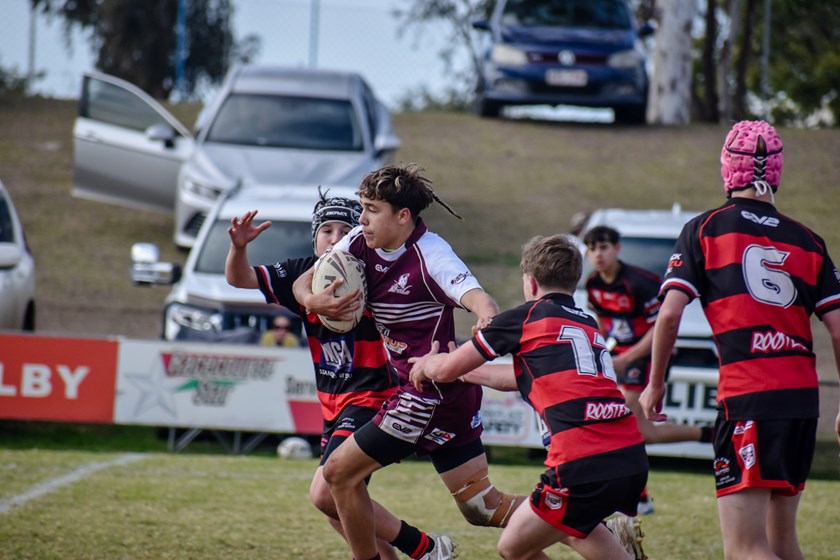 Dalby’s Jasper Filewood breaks through the Toowoomba Valleys defence.